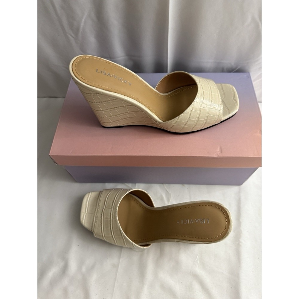 Lisa Vicky Adore-V Croco Wedge Sandals Womens 8.5 M Cream Corcodile Croco - Picture 3 of 16
